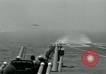 Image of British Royal Navy Vampire jet aircraft makes arrested landing aboard the U.S. carrier USS Antietam Atlantic Ocean, 1953, second 12 stock footage video 65675048902