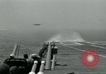 Image of British Royal Navy Vampire jet aircraft makes arrested landing aboard the U.S. carrier USS Antietam Atlantic Ocean, 1953, second 14 stock footage video 65675048902