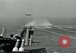 Image of British Royal Navy Vampire jet aircraft makes arrested landing aboard the U.S. carrier USS Antietam Atlantic Ocean, 1953, second 16 stock footage video 65675048902
