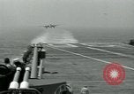Image of British Royal Navy Vampire jet aircraft makes arrested landing aboard the U.S. carrier USS Antietam Atlantic Ocean, 1953, second 17 stock footage video 65675048902