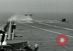 Image of British Royal Navy Vampire jet aircraft makes arrested landing aboard the U.S. carrier USS Antietam Atlantic Ocean, 1953, second 18 stock footage video 65675048902