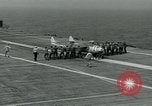 Image of British Royal Navy Vampire jet aircraft makes arrested landing aboard the U.S. carrier USS Antietam Atlantic Ocean, 1953, second 30 stock footage video 65675048902