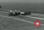 Image of British Royal Navy Vampire jet aircraft makes arrested landing aboard the U.S. carrier USS Antietam Atlantic Ocean, 1953, second 32 stock footage video 65675048902