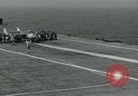 Image of British Royal Navy Vampire jet aircraft makes arrested landing aboard the U.S. carrier USS Antietam Atlantic Ocean, 1953, second 37 stock footage video 65675048902
