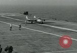 Image of British Royal Navy Vampire jet aircraft makes arrested landing aboard the U.S. carrier USS Antietam Atlantic Ocean, 1953, second 43 stock footage video 65675048902