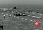 Image of British Royal Navy Vampire jet aircraft makes arrested landing aboard the U.S. carrier USS Antietam Atlantic Ocean, 1953, second 50 stock footage video 65675048902