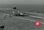 Image of British Royal Navy Vampire jet aircraft makes arrested landing aboard the U.S. carrier USS Antietam Atlantic Ocean, 1953, second 51 stock footage video 65675048902