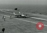 Image of British Royal Navy Vampire jet aircraft makes arrested landing aboard the U.S. carrier USS Antietam Atlantic Ocean, 1953, second 53 stock footage video 65675048902