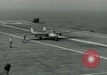 Image of British Royal Navy Vampire jet aircraft makes arrested landing aboard the U.S. carrier USS Antietam Atlantic Ocean, 1953, second 55 stock footage video 65675048902