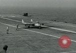 Image of British Royal Navy Vampire jet aircraft makes arrested landing aboard the U.S. carrier USS Antietam Atlantic Ocean, 1953, second 61 stock footage video 65675048902
