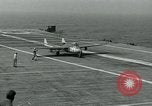 Image of British Royal Navy Vampire jet aircraft makes arrested landing aboard the U.S. carrier USS Antietam Atlantic Ocean, 1953, second 62 stock footage video 65675048902