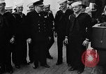 Standbild Crew der USS Augusta besuchen HMS Prince of Wales Schiff Hafen Neufundland, 1941, aus Sekunde 9 historischem Filmmaterial Videoclip 65675049359