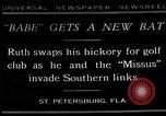 Standbild Babe Ruth golf spielen Saint Petersburg Florida USA, 1930, aus Sekunde 1 historischem Filmmaterial Videoclip 65675050771