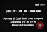 Image of United States Coast Guard personnel march in formation to Sunday service at a church England United Kingdom, 1944, second 5 stock footage video 65675051454