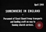 Image of United States Coast Guard personnel march in formation to Sunday service at a church England United Kingdom, 1944, second 6 stock footage video 65675051454