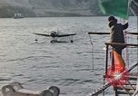 Image of United States Navy SOC Seagull hoisted aboard battleship Newfoundland, 1942, second 16 stock footage video 65675059322