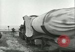 Image of A-4 missile towed for simulated launch at Test Stand 5 Peenemunde Germany, 1943, second 29 stock footage video 65675062547