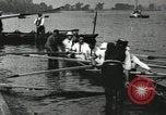 Image of Harvard 8 man crew participating in regatta on Thames River at New Lon New London Connecticut USA, 1900, second 58 stock footage video 65675063383