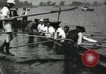 Image of Harvard 8 man crew participating in regatta on Thames River at New Lon New London Connecticut USA, 1900, second 59 stock footage video 65675063383