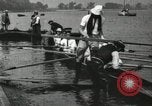 Image of Harvard 8 man crew participating in regatta on Thames River at New Lon New London Connecticut USA, 1900, second 61 stock footage video 65675063383