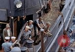 Image of Fighting fire on US Navy LST from kamikaze attack Pacific Theater, 1945, second 27 stock footage video 65675070702