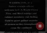 Image of President Coolidge and Secretary of War, Weeks, greet fliers Washington DC USA, 1924, second 1 stock footage video 65675071969