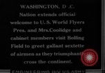 Image of President Coolidge and Secretary of War, Weeks, greet fliers Washington DC USA, 1924, second 3 stock footage video 65675071969
