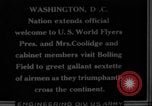 Image of President Coolidge and Secretary of War, Weeks, greet fliers Washington DC USA, 1924, second 7 stock footage video 65675071969
