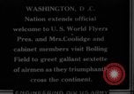 Image of President Coolidge and Secretary of War, Weeks, greet fliers Washington DC USA, 1924, second 8 stock footage video 65675071969