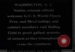 Image of President Coolidge and Secretary of War, Weeks, greet fliers Washington DC USA, 1924, second 10 stock footage video 65675071969