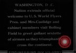 Image of President Coolidge and Secretary of War, Weeks, greet fliers Washington DC USA, 1924, second 11 stock footage video 65675071969