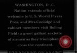 Image of President Coolidge and Secretary of War, Weeks, greet fliers Washington DC USA, 1924, second 12 stock footage video 65675071969