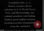 Image of President Coolidge and Secretary of War, Weeks, greet fliers Washington DC USA, 1924, second 14 stock footage video 65675071969