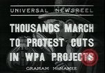 Image of protest against WPA layoffs during Depression New York City USA, 1937, second 1 stock footage video 65675076854