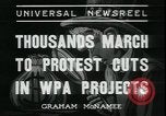 Image of protest against WPA layoffs during Depression New York City USA, 1937, second 5 stock footage video 65675076854