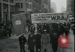 Image of protest against WPA layoffs during Depression New York City USA, 1937, second 34 stock footage video 65675076854