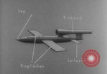 Image of V-1 rocket parts labeled Germany, 1944, second 28 stock footage video 65675079126