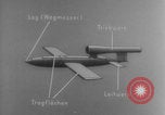 Image of V-1 rocket parts labeled Germany, 1944, second 30 stock footage video 65675079126